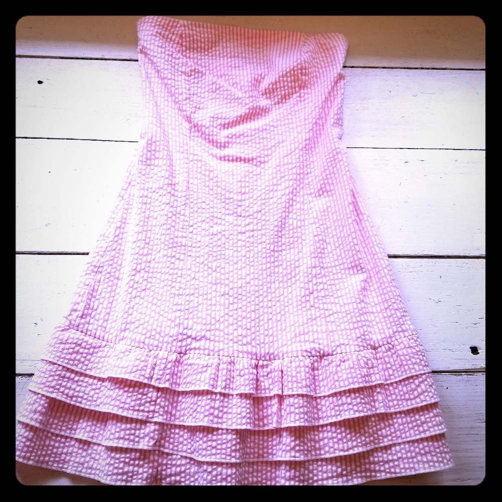 Pink Seersucker Tube Dress-2